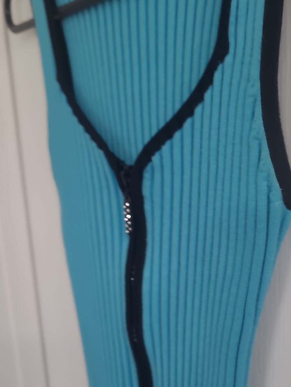 Belldini Ribbed Turquoise Knit Tank with Black Trim and Front Bling Zipper - Picture 5 of 7